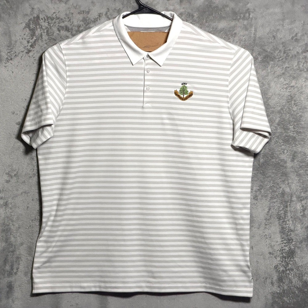 Adidas adiPure Polo Shirt Mens 2XL White Gray Striped Carnoustie Golf Links